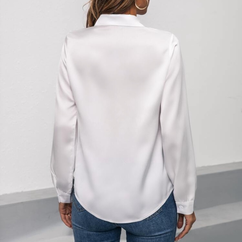 Satin button up blouse collared white work 💙 - Picture 2 of 3